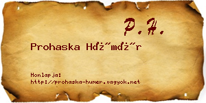 Prohaska Hümér névjegykártya